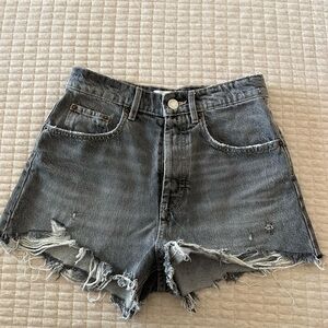 Zara High waist Distressed Gray Denim Shorts